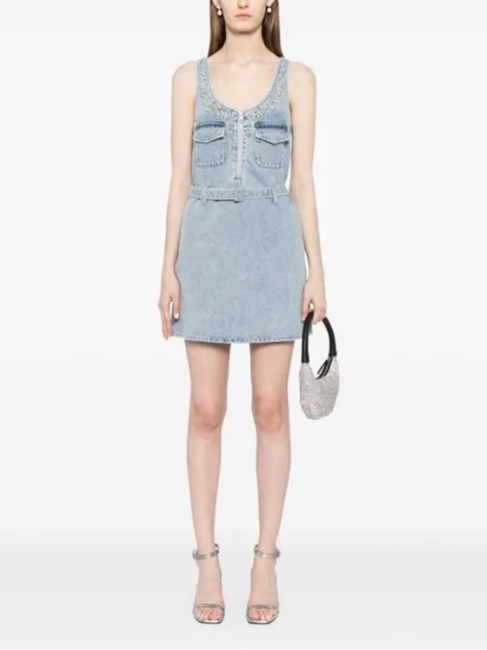 Self Portrait Denim Rhinestone Mini Dress